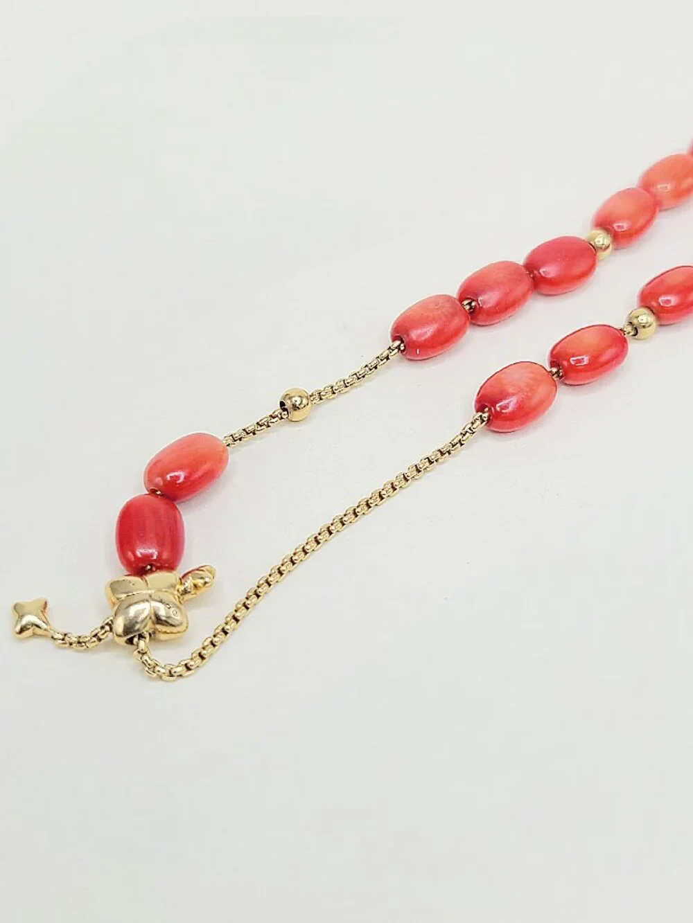 David Yurman Bijoux Pebble Bead Bracelet in Yellow Gold w/ Red Sea Bamboo Coral